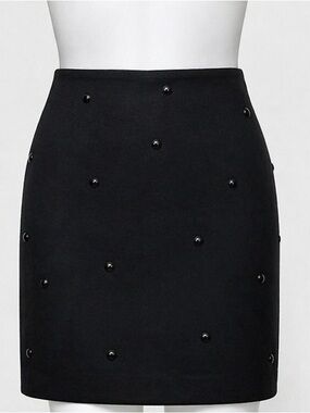 Escada Black Studded Pencil Skirt Size 42 Designer Cotton Stretch Mini Skirt